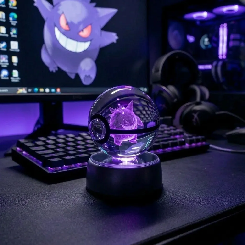 Pokéball en cristal LED avec Ectoplasma gravé en 3d